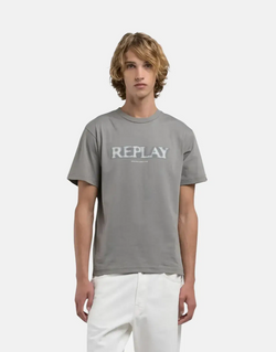 Replay Faded Grey Military Logo Cotton T-Shirt: Soft, Regular Fit, Iconic Style