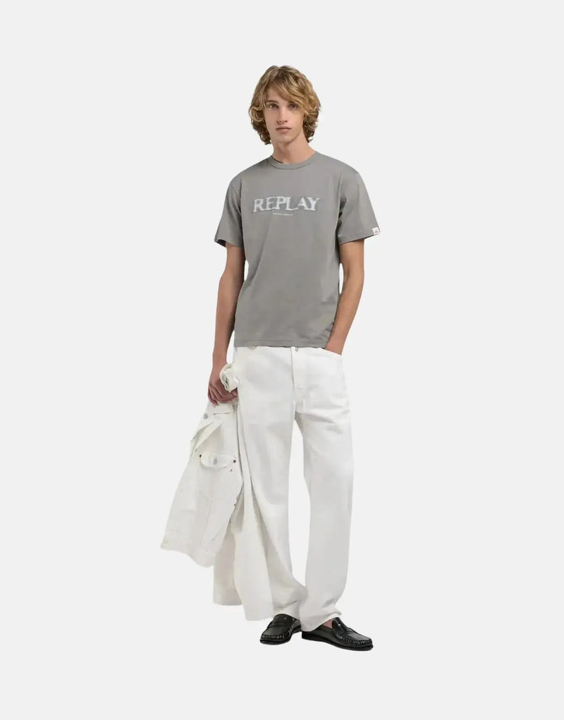 Replay Faded Grey Military Logo Cotton T-Shirt: Soft, Regular Fit, Iconic Style