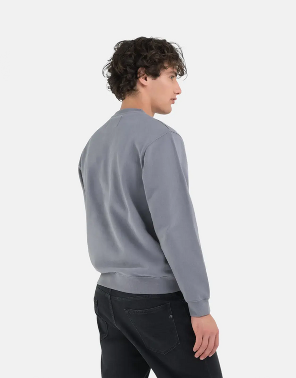 Replay Men's Patch Rider DS Grey Crew-Neck Cotton Sweatshirt Urban Street Style