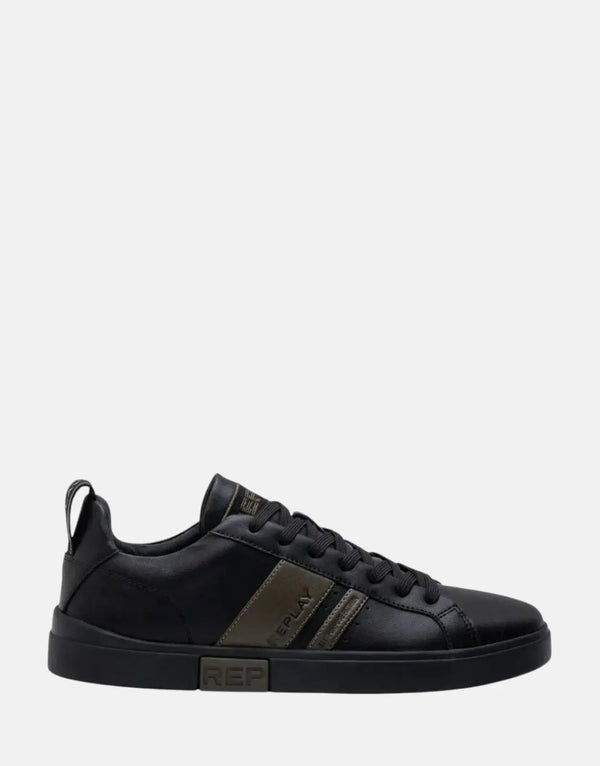 Replay Poly Stripes 2 Black Mil Green Sneakers: Stylish Comfort, Leather Upper