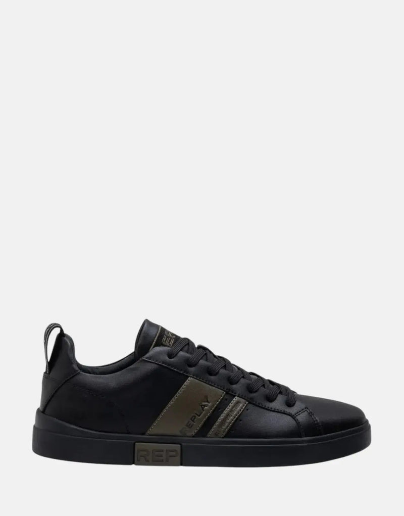 Replay Poly Stripes 2 Black Mil Green Sneakers: Stylish Comfort, Leather Upper