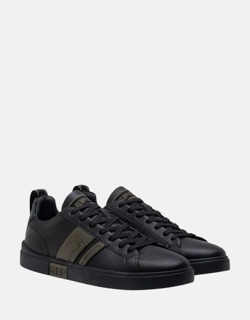 Replay Poly Stripes 2 Black Mil Green Sneakers: Stylish Comfort, Leather Upper