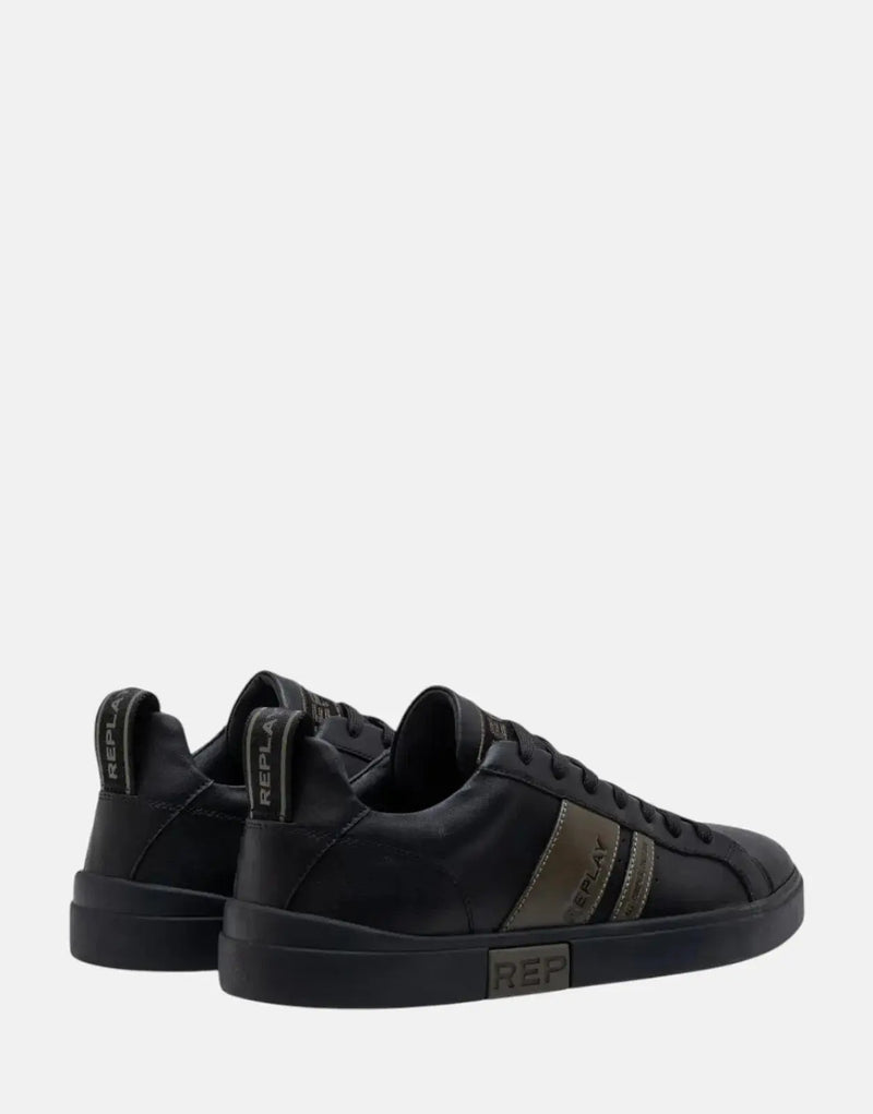 Replay Poly Stripes 2 Black Mil Green Sneakers: Stylish Comfort, Leather Upper