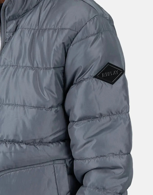 Replay Men's Stylish Insulated Puffer Jacket: Warm Grey Winter Outerwear