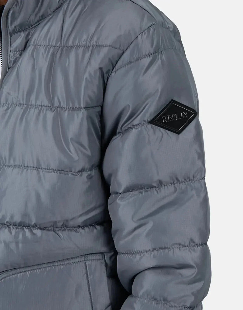 Replay Men's Stylish Insulated Puffer Jacket: Warm Grey Winter Outerwear
