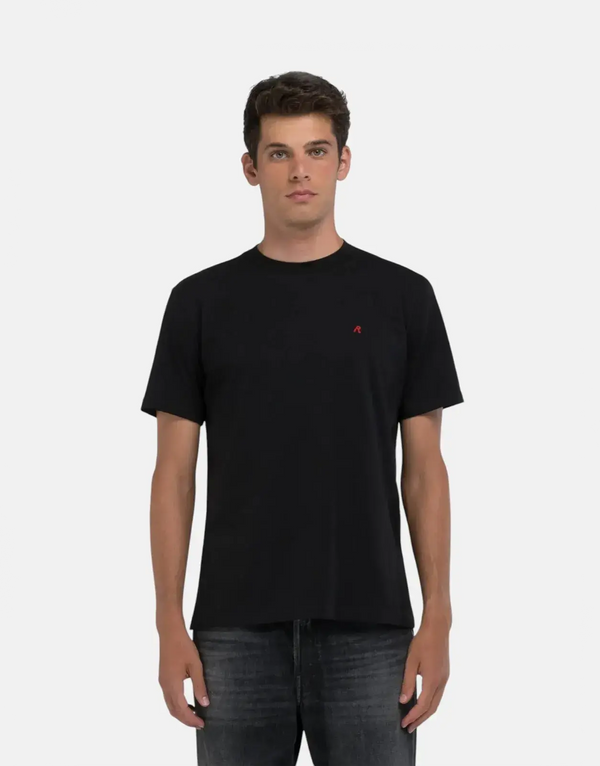 Replay Men's R Badge Black Cotton Jersey Crew Neck T-Shirt