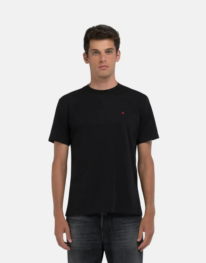 Replay Men's R Badge Black Cotton Jersey Crew Neck T-Shirt