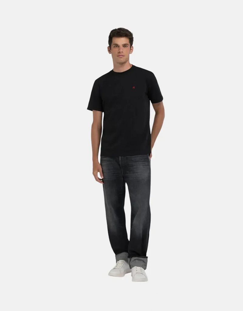 Replay Men's R Badge Black Cotton Jersey Crew Neck T-Shirt
