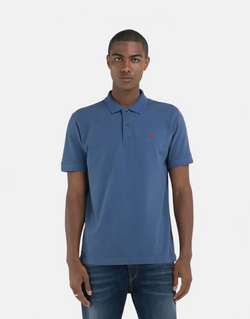 Replay Men's R Badge Organic Cotton Pique Polo Shirt - Stylish Blue Comfort
