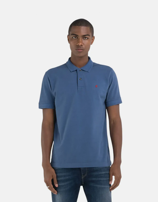 Replay Men's R Badge Organic Cotton Pique Polo Shirt - Stylish Blue Comfort