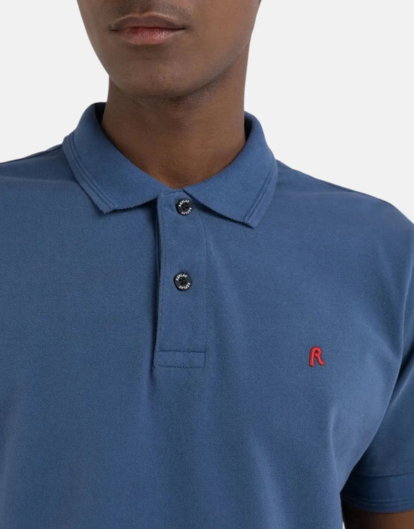 Replay Men's R Badge Organic Cotton Pique Polo Shirt - Stylish Blue Comfort