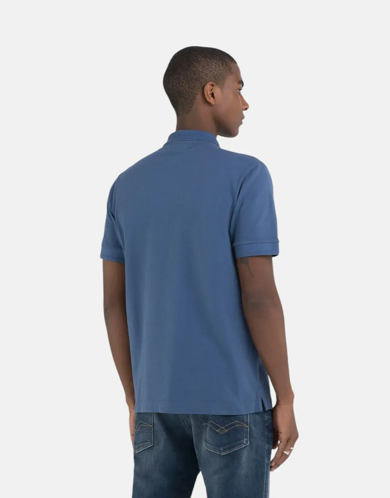 Replay Men's R Badge Organic Cotton Pique Polo Shirt - Stylish Blue Comfort