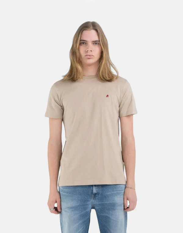 Replay Men's R Badge Stone T-Shirt: Pure Cotton, Crew Neck, Embroidered Logo