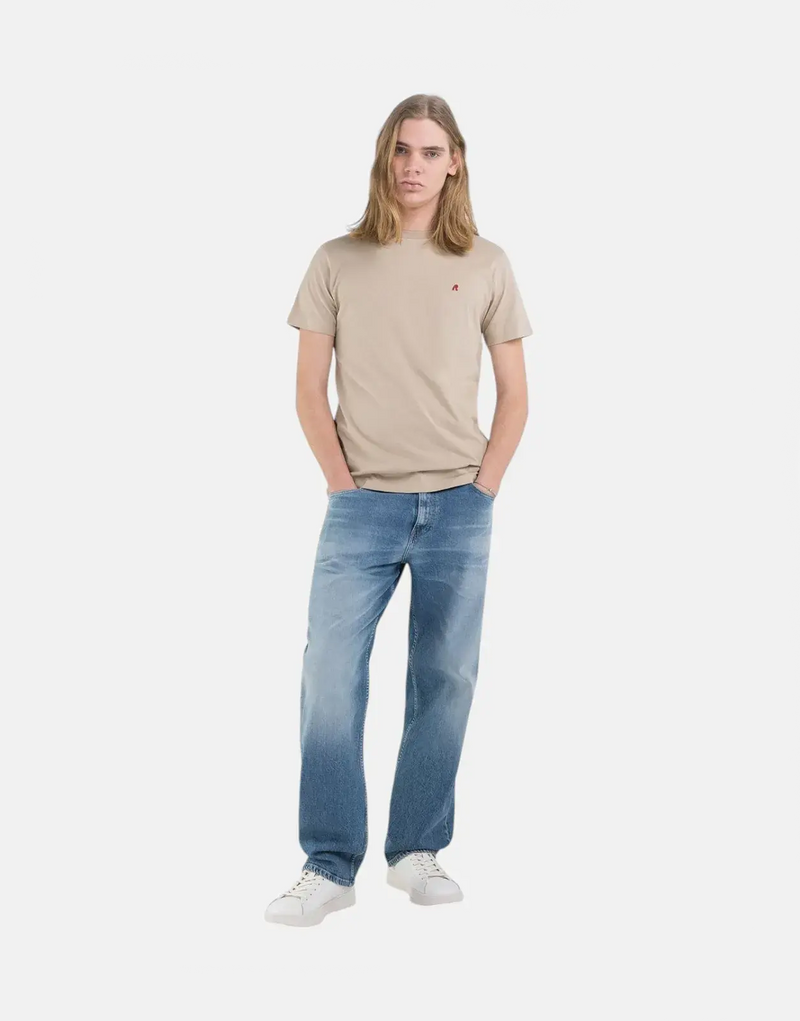 Replay Men's R Badge Stone T-Shirt: Pure Cotton, Crew Neck, Embroidered Logo