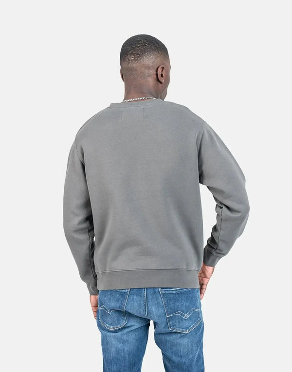 Replay R Badge Men's Grey Fleece Crewneck Sweatshirt - Premium Everyday Comfort