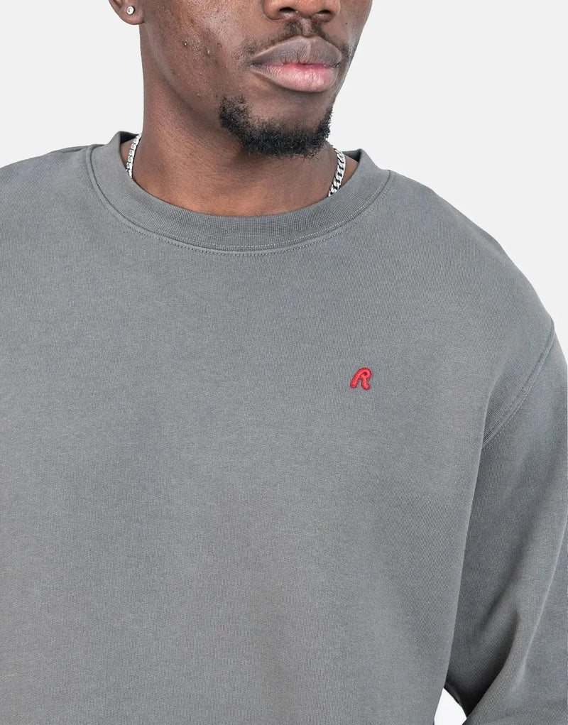 Replay R Badge Men's Grey Fleece Crewneck Sweatshirt - Premium Everyday Comfort