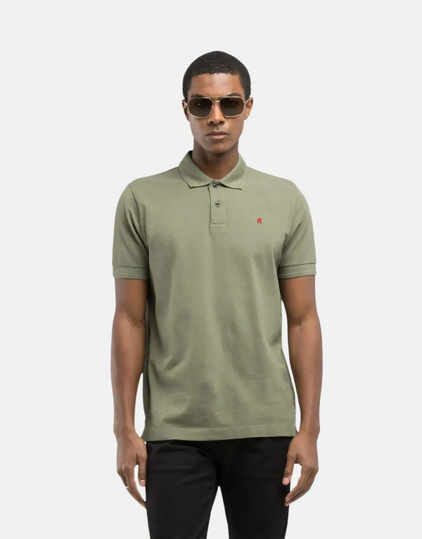 Replay Men's R-Logo Green Piqué Polo Shirt - Regular Fit, Cotton Comfort