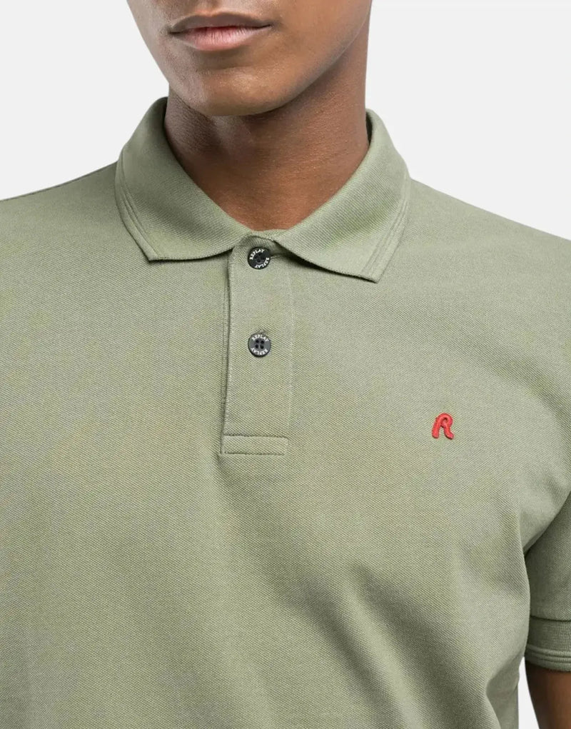 Replay Men's R-Logo Green Piqué Polo Shirt - Regular Fit, Cotton Comfort