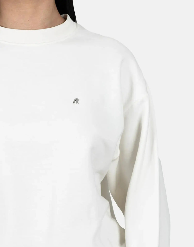 Replay R-Logo White Sweatshirt: Plush Crewneck Comfort for Everyday Chic