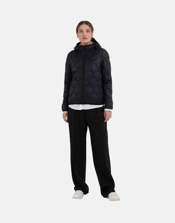 Eco-Friendly Replay Women's Recycled Quilted Black Hooded Lightweight Jacket