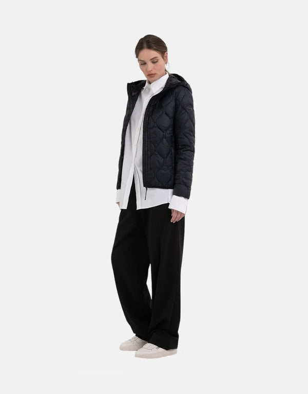Eco-Friendly Replay Women's Recycled Quilted Black Hooded Lightweight Jacket