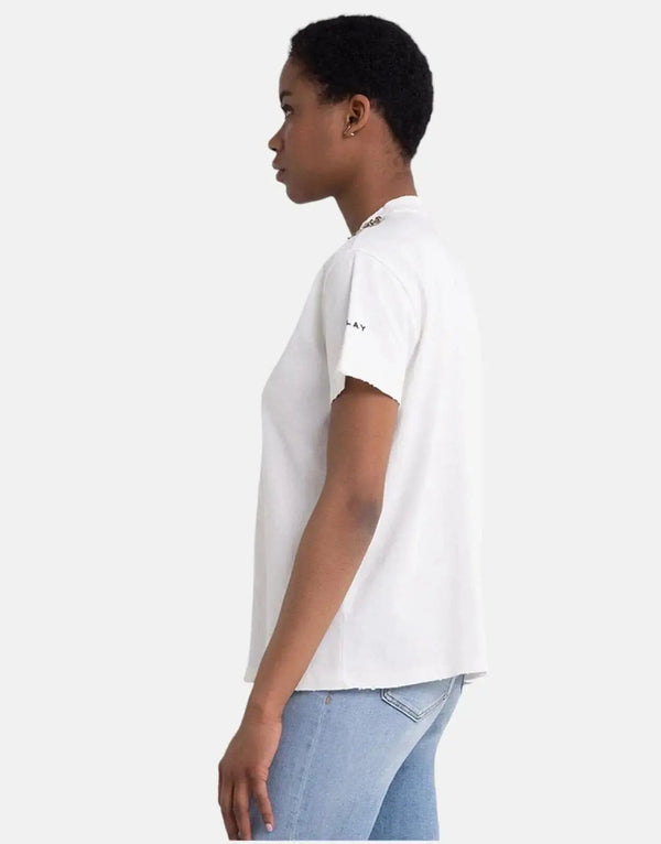 Replay Women's Soft Cotton Oversized T-Shirt with Rhinestone Collar Detail