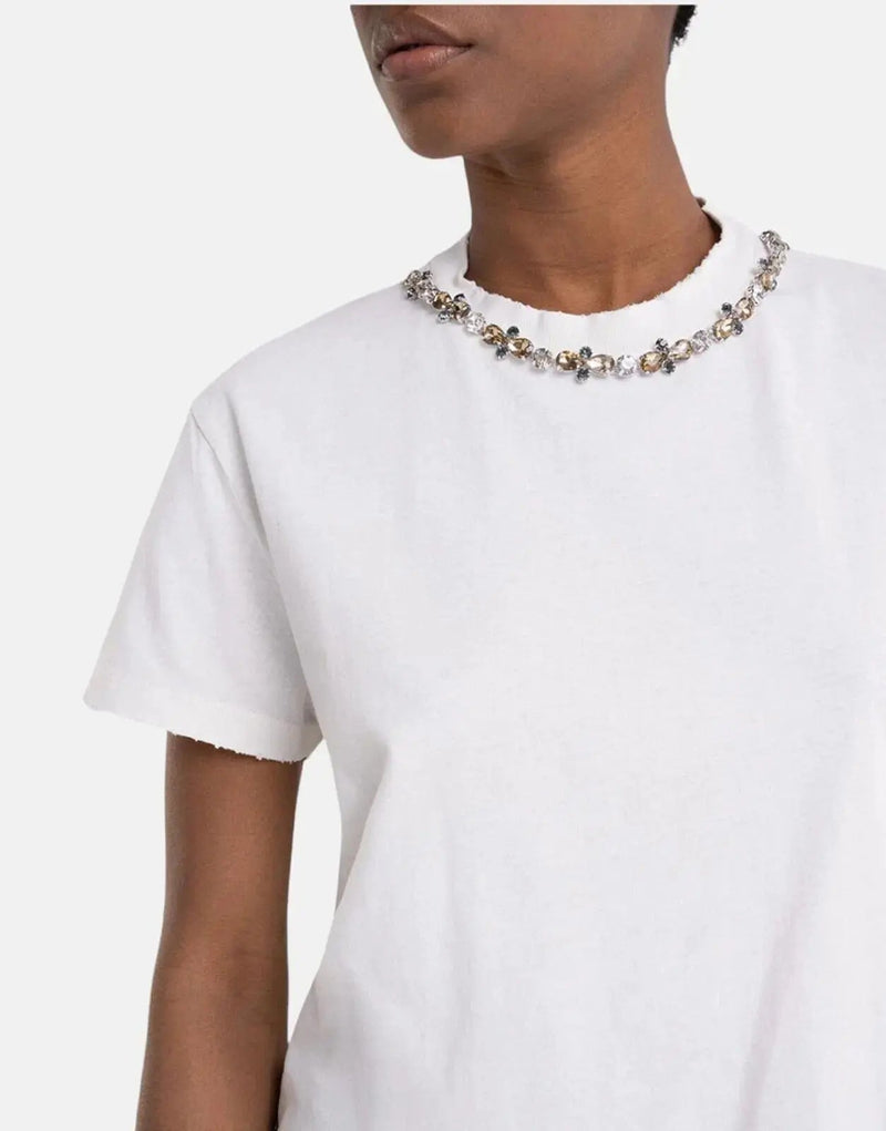 Replay Women's Soft Cotton Oversized T-Shirt with Rhinestone Collar Detail