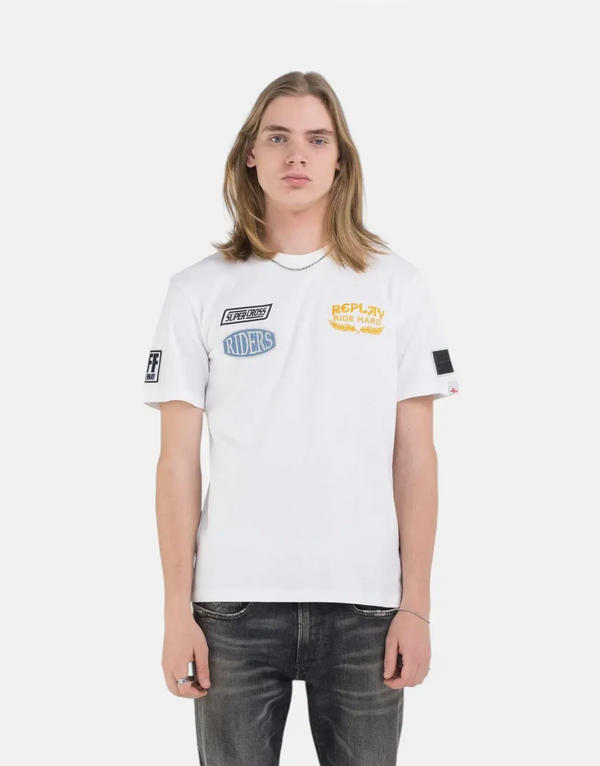 Replay Men's Ride Hard Badges T-Shirt: Pure Cotton, Graphic Print, Regular Fit