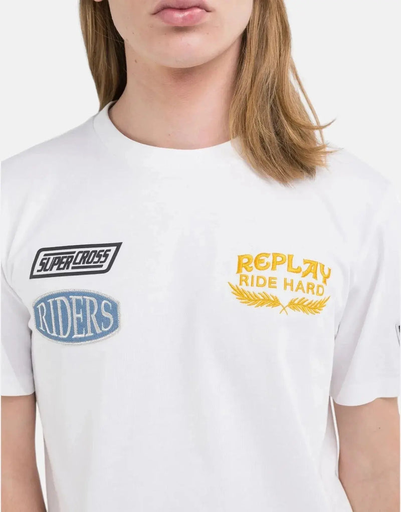 Replay Men's Ride Hard Badges T-Shirt: Pure Cotton, Graphic Print, Regular Fit