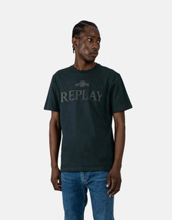 Replay Men's Rubber Logo Black T-Shirt, Premium Cotton, Stylish Casual Wear