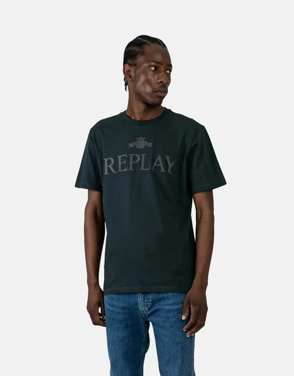 Replay Men's Rubber Logo Black T-Shirt, Premium Cotton, Stylish Casual Wear