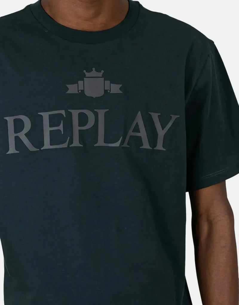 Replay Men's Rubber Logo Black T-Shirt, Premium Cotton, Stylish Casual Wear