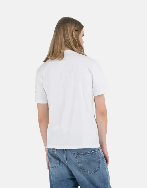 Replay Men's Shadow Dog Graphic White Cotton Crew Neck T-Shirt