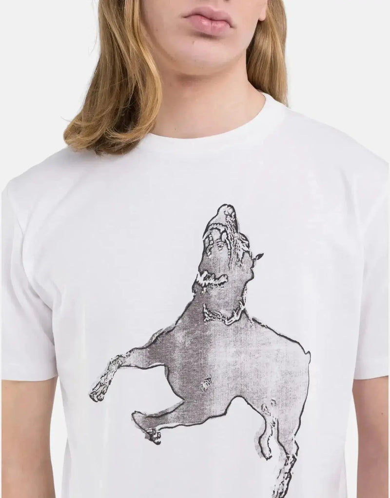 Replay Men's Shadow Dog Graphic White Cotton Crew Neck T-Shirt