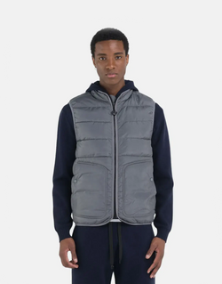 Men's Replay Grey Puffer Vest: Lightweight Durable Full-Zip Quilted Sleeveless Jacket