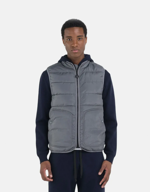 Men's Replay Grey Puffer Vest: Lightweight Durable Full-Zip Quilted Sleeveless Jacket