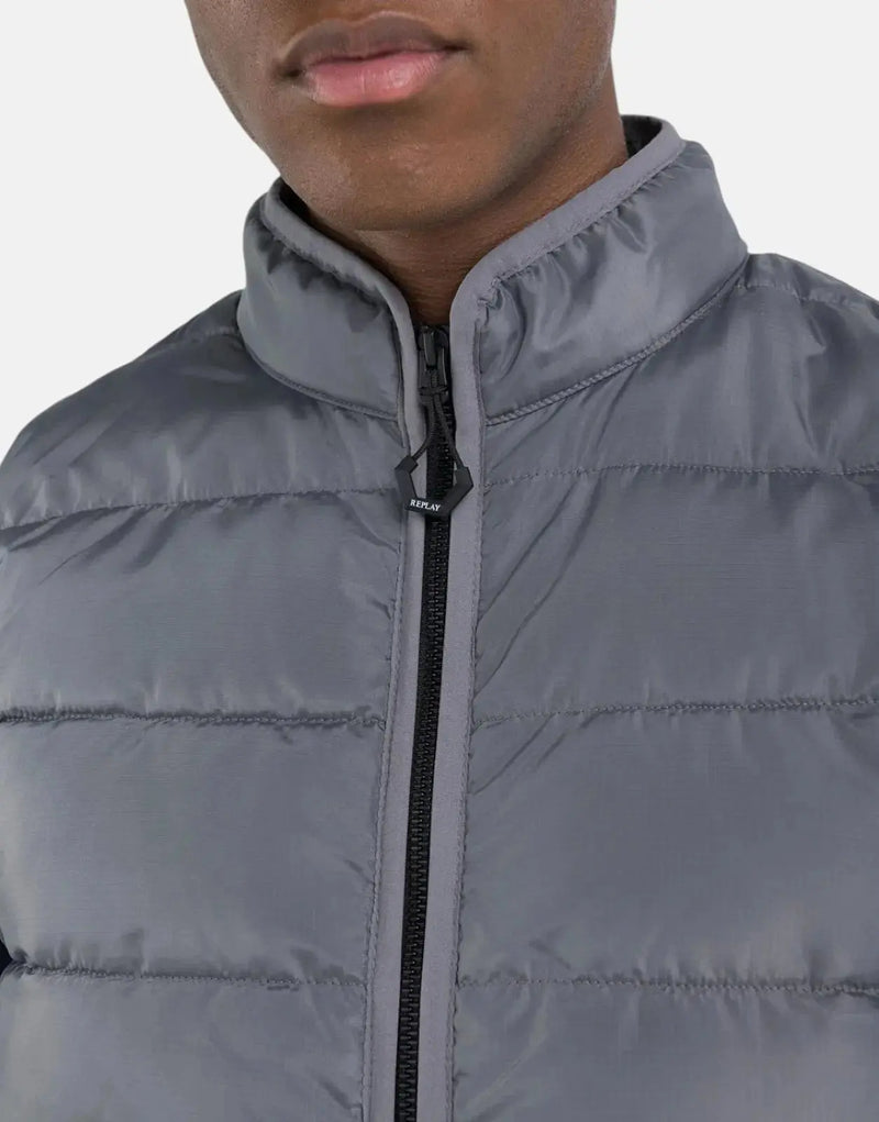 Men's Replay Grey Puffer Vest: Lightweight Durable Full-Zip Quilted Sleeveless Jacket