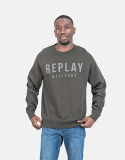 Replay Men's Tonal Font Dark Grey Sweatshirt, Comfortable Stylish Casual Pullover