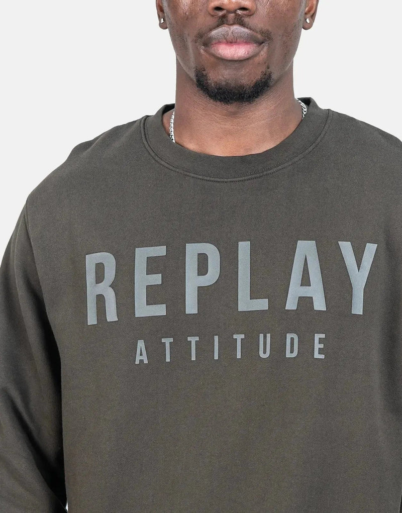Replay Men's Tonal Font Dark Grey Sweatshirt, Comfortable Stylish Casual Pullover