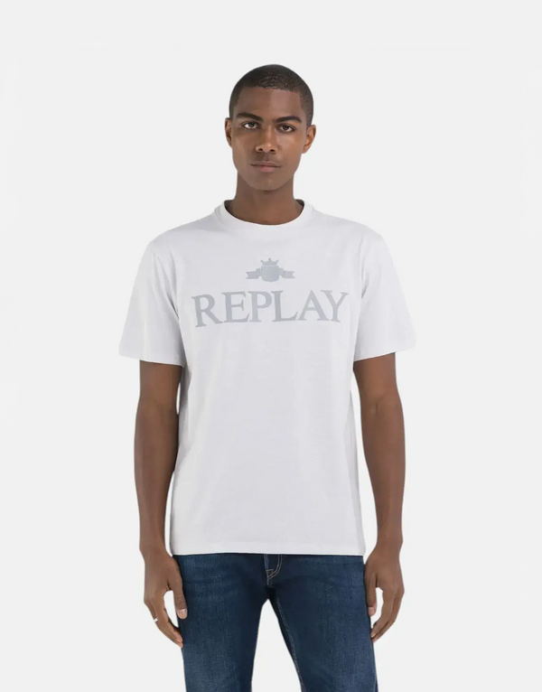 Men's Replay University Ice Regular Fit Cotton T-Shirt, Iconic Logo Grey