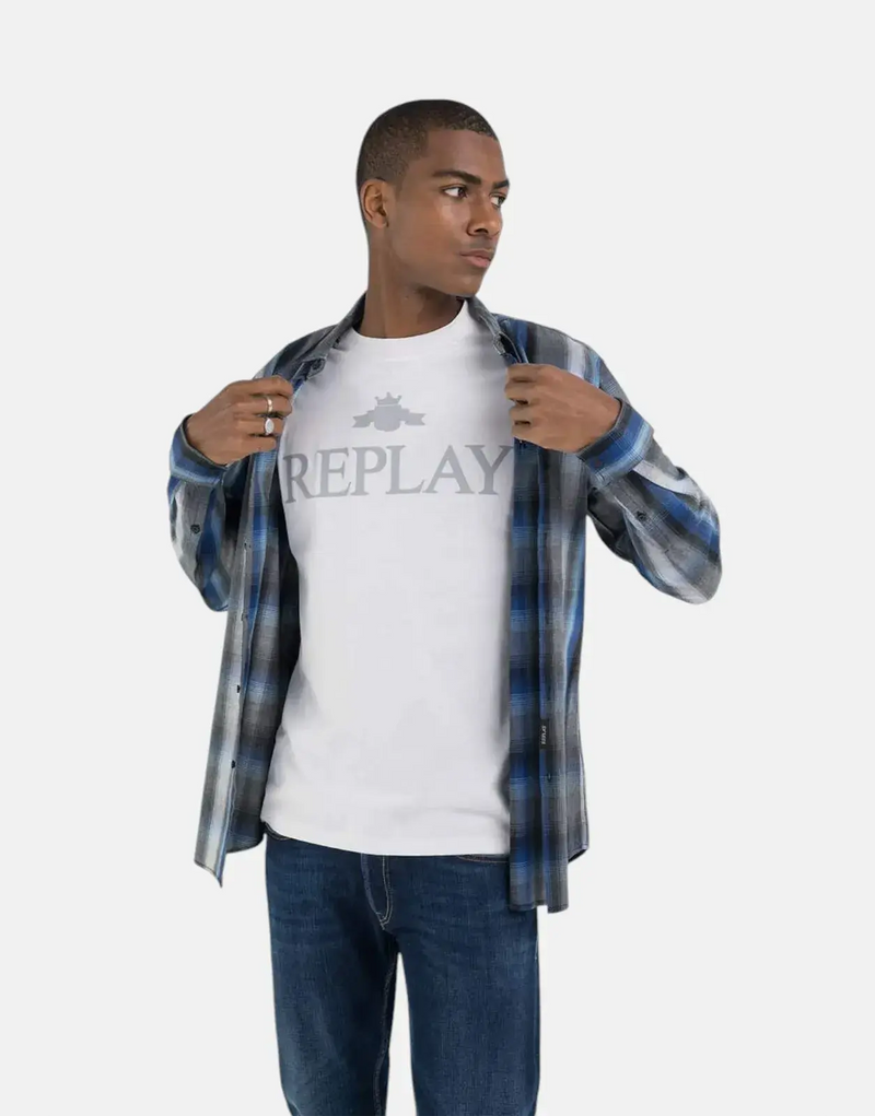 Men's Replay University Ice Regular Fit Cotton T-Shirt, Iconic Logo Grey