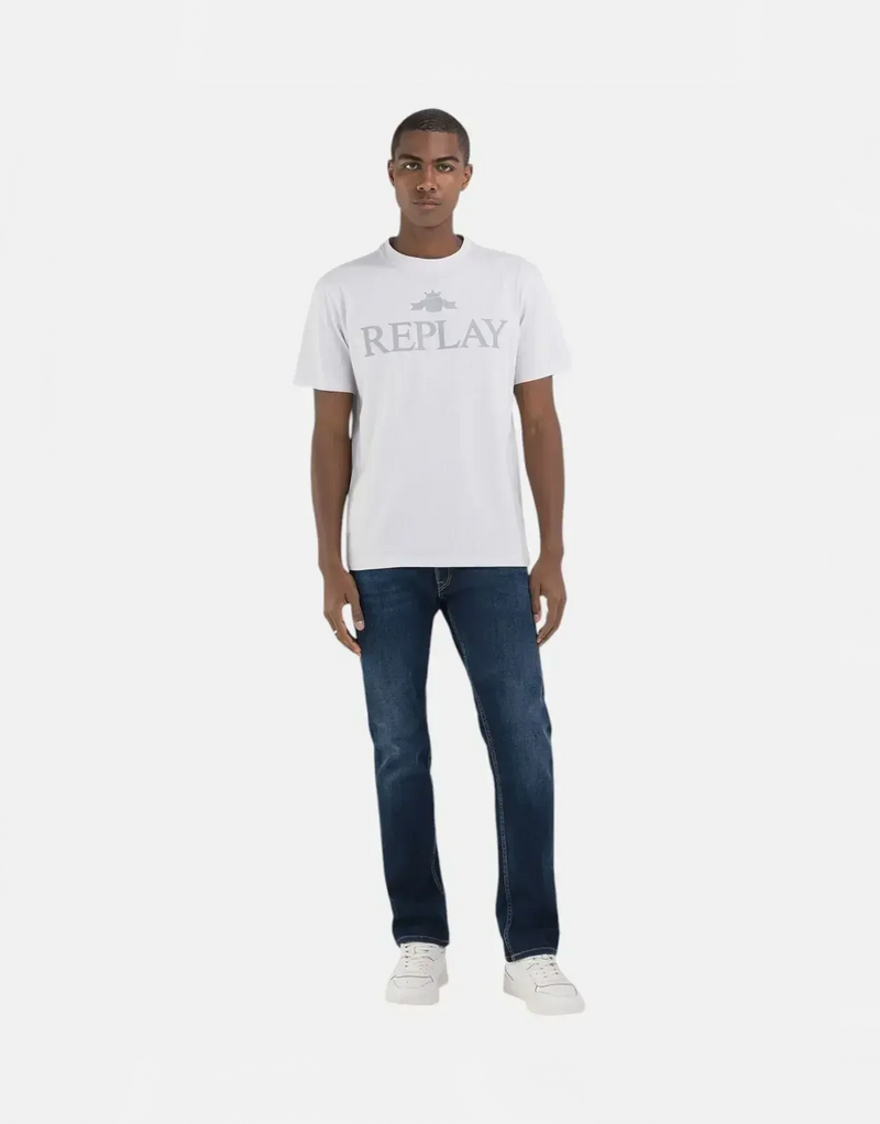 Men's Replay University Ice Regular Fit Cotton T-Shirt, Iconic Logo Grey