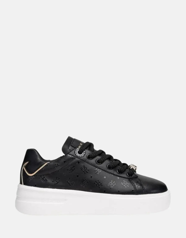 Replay University Joy 2 Black Leather Monogram Rhinestone Toggle Women's Sneakers