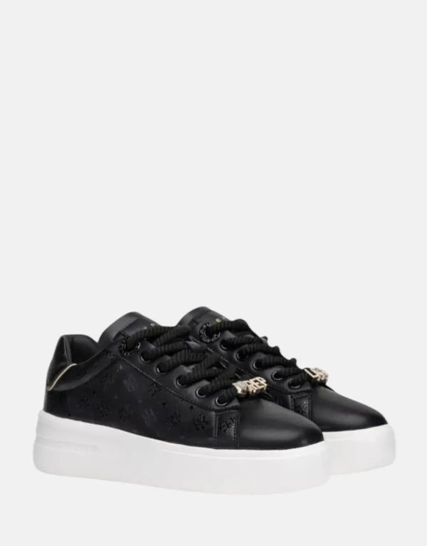Replay University Joy 2 Black Leather Monogram Rhinestone Toggle Women's Sneakers