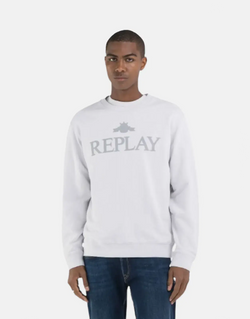 Comfortable Replay University Large Font Logo Artic Grey Organic Cotton Sweatshirt