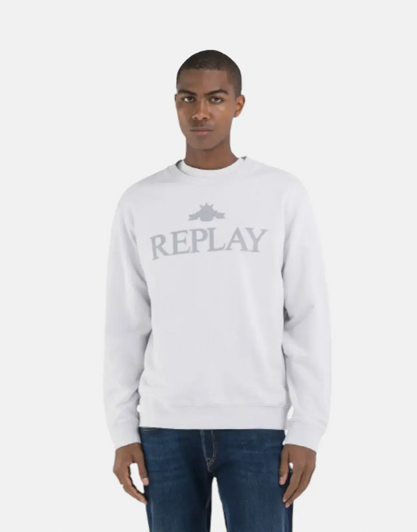 Comfortable Replay University Large Font Logo Artic Grey Organic Cotton Sweatshirt