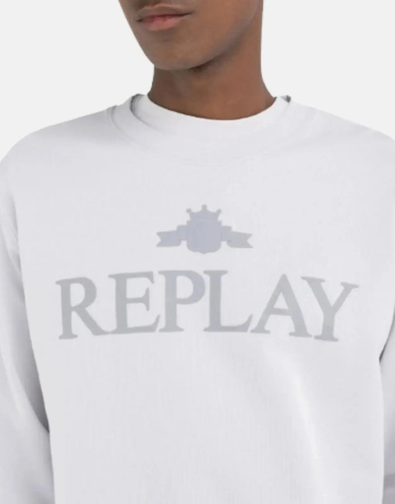 Comfortable Replay University Large Font Logo Artic Grey Organic Cotton Sweatshirt