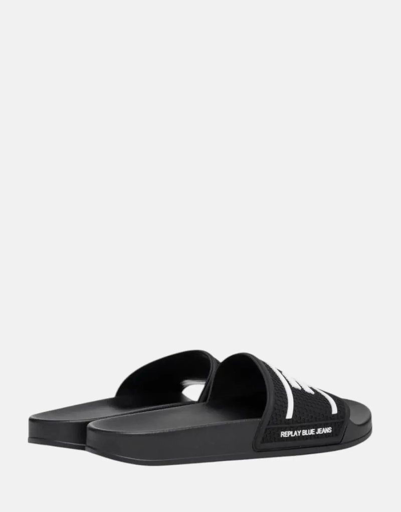 Replay Up Total Black White Slides: Lightweight, Stylish Men's Casual Footwear