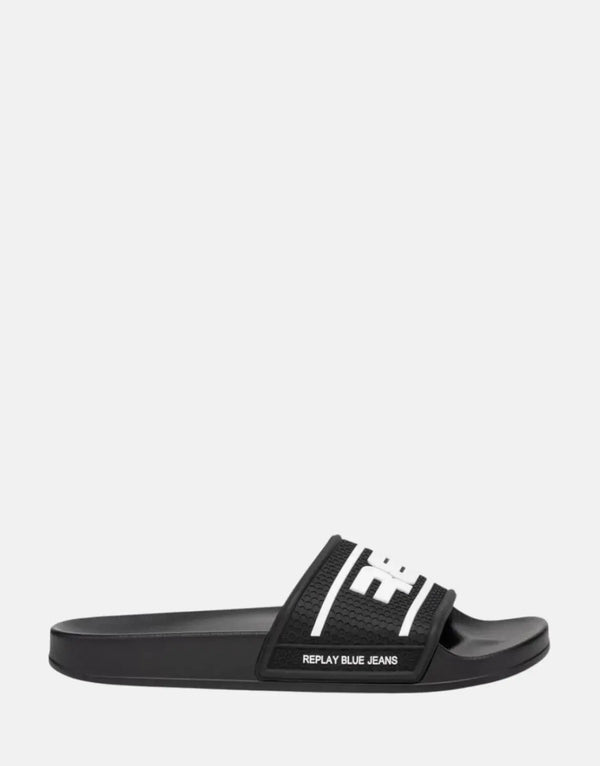 Replay Up Total Black White Slides: Lightweight, Stylish Men's Casual Footwear