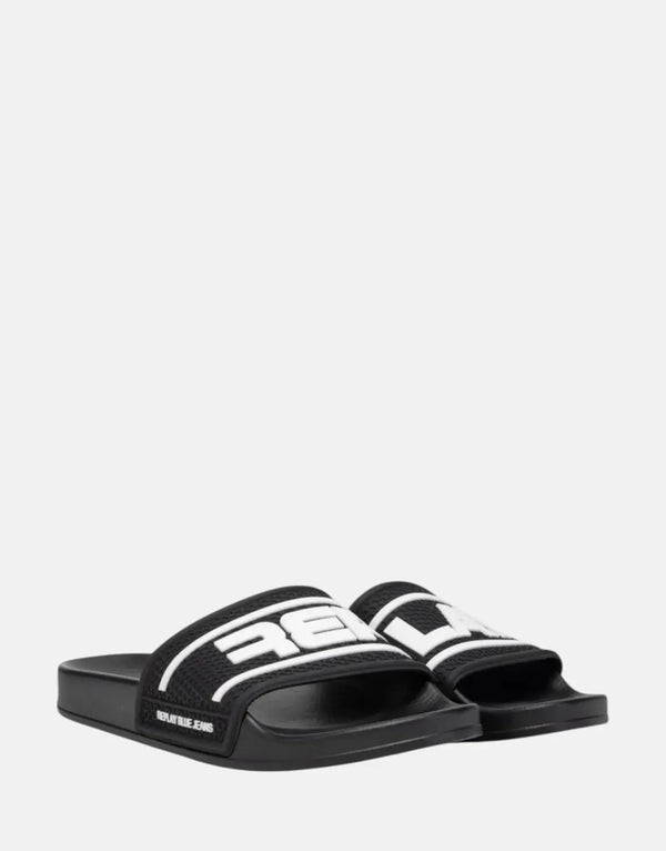 Replay Up Total Black White Slides: Lightweight, Stylish Men's Casual Footwear